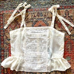 Elizabeth & James Textile embroidered cropped tie shoulder tank